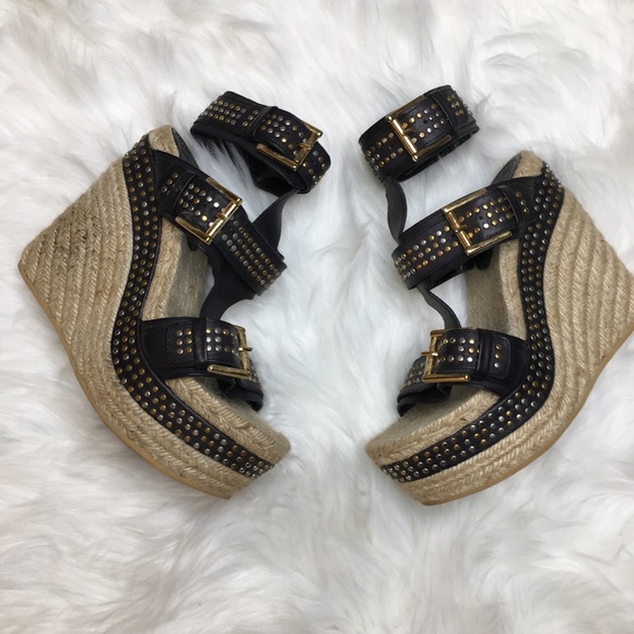 Alexander McQueen Black Stuffed Wedge Sandals 37 - Picture 3 of 8